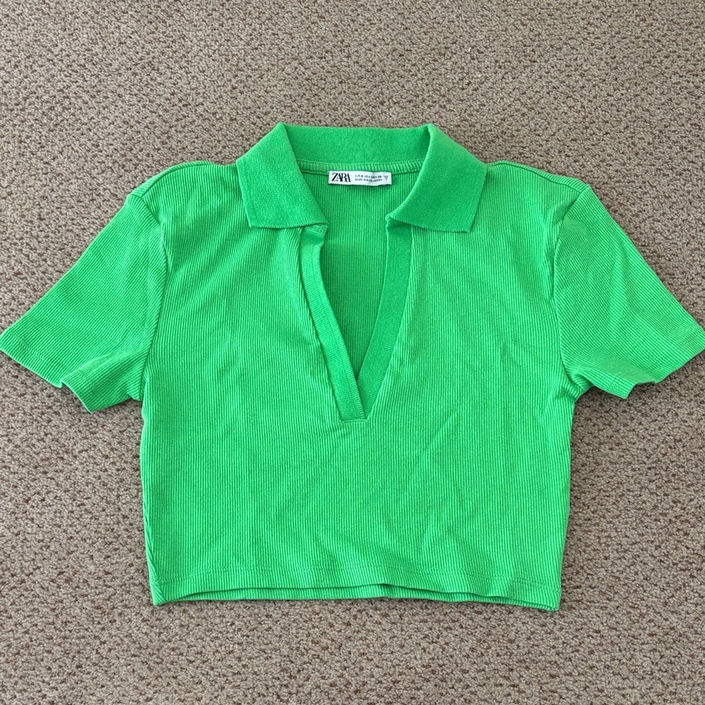 Zara Vibrant Green Polo Crop Top